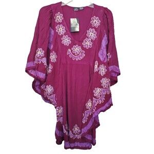 S.R. Fashion Rayon Embroidered V-Neck Swimsuit Cover-Up One Size NWT